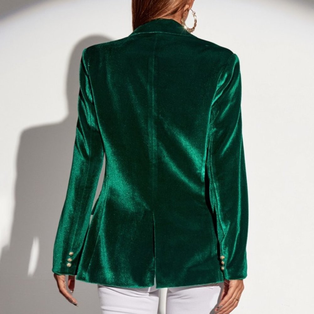 CHIC DOLLZ Green Single Button Velvet Blazer conte - Picture 5 of 6